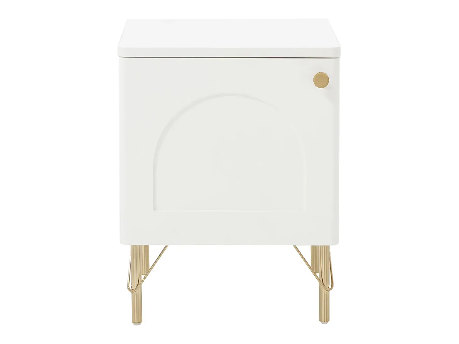 Mesa de cabeceira lado direito com 1 porta em branco e dourado - ALOBARA