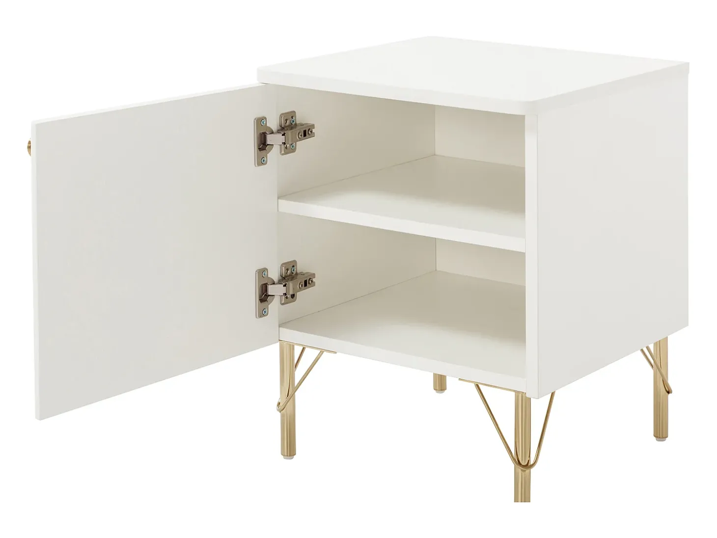 Mesa de cabeceira lado direito com 1 porta em branco e dourado - ALOBARA