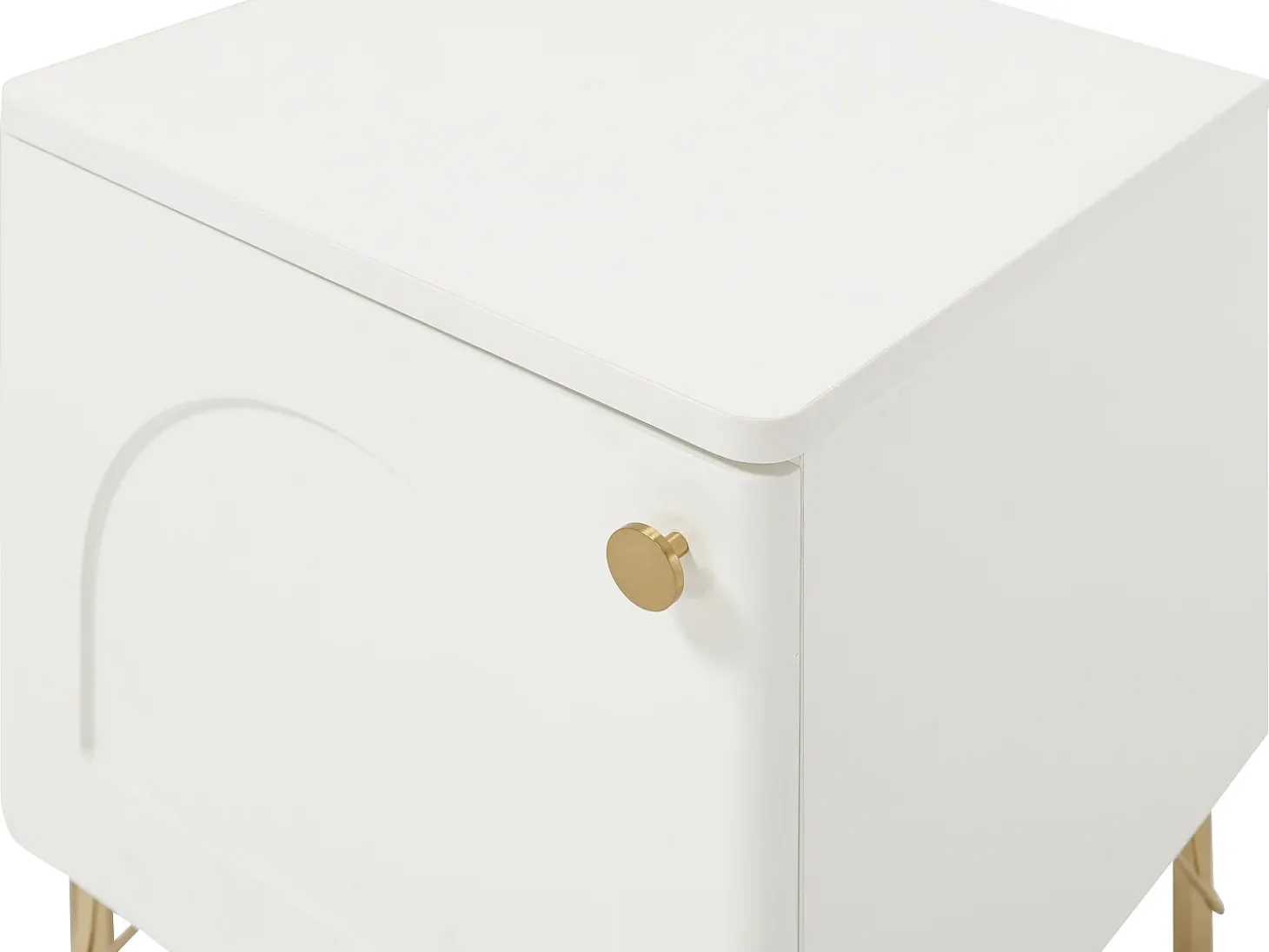 Mesa de cabeceira lado direito com 1 porta em branco e dourado - ALOBARA