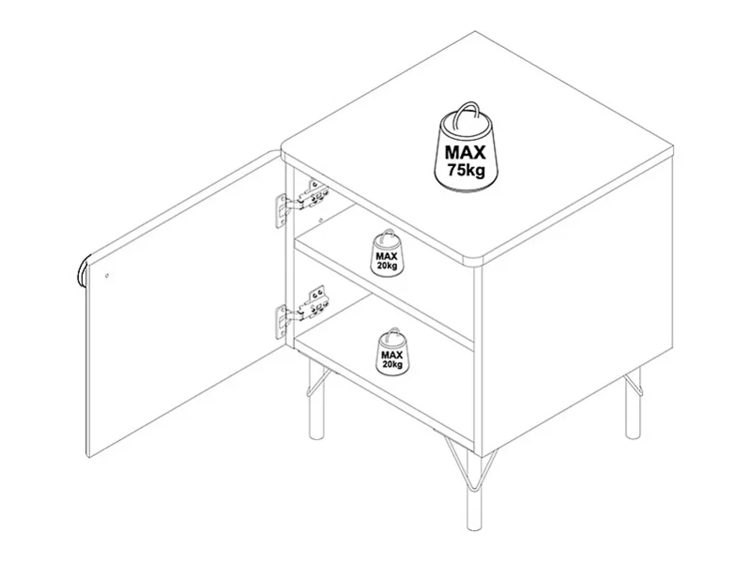 Mesa de cabeceira lado direito com 1 porta em branco e dourado - ALOBARA