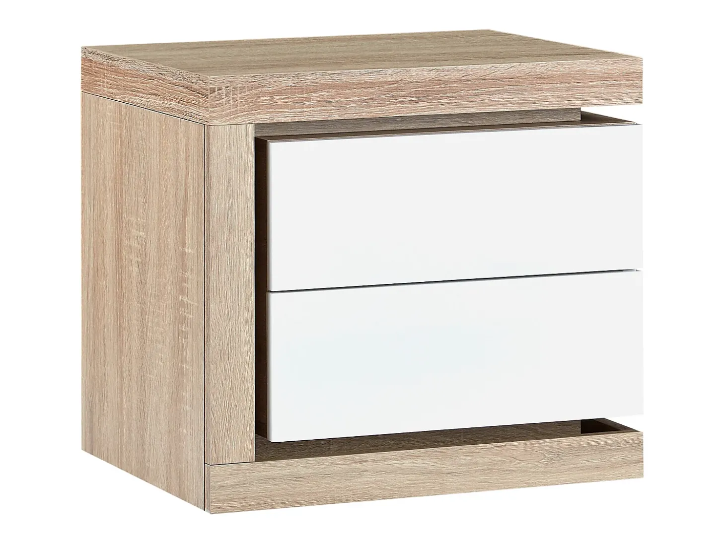 Mesa de cabeceira lado esquerdo 2 gavetas LEDs MDF lacado a branco e natural FLARANCIA