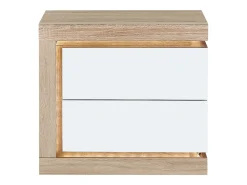 Mesa de cabeceira lado esquerdo 2 gavetas LEDs MDF lacado a branco e natural FLARANCIA