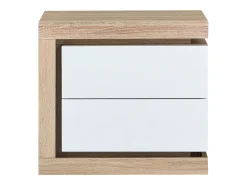 Mesa de cabeceira lado esquerdo 2 gavetas LEDs MDF lacado a branco e natural FLARANCIA