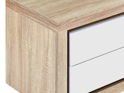 Mesa de cabeceira lado esquerdo 2 gavetas LEDs MDF lacado a branco e natural FLARANCIA