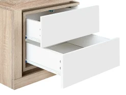 Mesa de cabeceira lado esquerdo 2 gavetas LEDs MDF lacado a branco e natural FLARANCIA