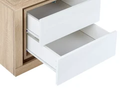 Mesa de cabeceira lado esquerdo 2 gavetas LEDs MDF lacado a branco e natural FLARANCIA