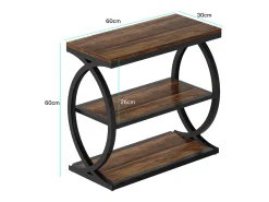 Mesa de Cabeceira, Mesa de Cabeceira Estreita de 3 Andares para Sala de Estar, Industrial