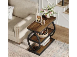 Mesa de Cabeceira, Mesa de Cabeceira Estreita de 3 Andares para Sala de Estar, Industrial