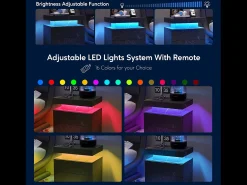 Mesa de cabeceira, mesa de cabeceira LED, iluminação de armário, mesa de apoio moderna com 2 gavetas para quarto (preto dourado)