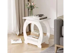 Mesa de cabeceira, mesa noturna com cesta, mesa de café de pequenos espaços, extremidade do sofá, mesa da sala - 44x30x46cm - branco