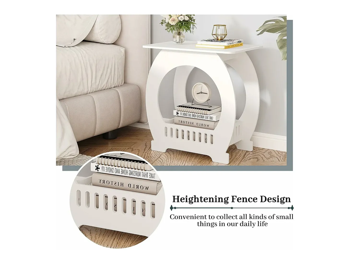 Mesa de cabeceira, mesa noturna com cesta, mesa de café de pequenos espaços, extremidade do sofá, mesa da sala - 44x30x46cm - branco