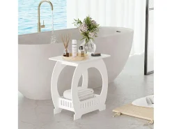 Mesa de cabeceira, mesa noturna com cesta, mesa de café de pequenos espaços, extremidade do sofá, mesa da sala - 44x30x46cm - branco