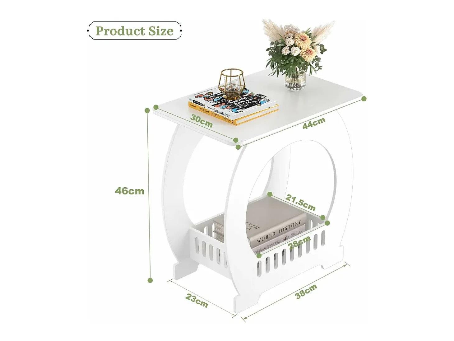 Mesa de cabeceira, mesa noturna com cesta, mesa de café de pequenos espaços, extremidade do sofá, mesa da sala - 44x30x46cm - branco