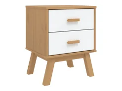 Mesa de cabeceira OLDEN madeira de pinho maciça branco/castanho