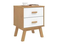 Mesa de cabeceira OLDEN madeira de pinho maciça branco/castanho