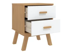 Mesa de cabeceira OLDEN madeira de pinho maciça branco/castanho