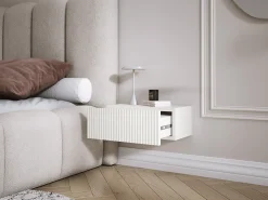 Mesa de cabeceira suspensa com gaveta – frente ranhurada, Cor: Branco, 40 x 20 x 16 cm