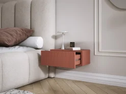 Mesa de cabeceira suspensa com gaveta – frente ranhurada, Cor: Tijolo, 40 x 20 x 16 cm