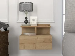 Mesa de cabeceira suspensa conjunto de 2 com 1 gaveta e 1 prateleira cor natural - AZELNO