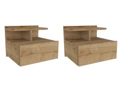 Mesa de cabeceira suspensa conjunto de 2 com 1 gaveta e 1 prateleira cor natural - AZELNO
