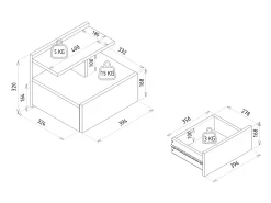 Mesa de cabeceira suspensa conjunto de 2 com 1 gaveta e 1 prateleira cor natural - AZELNO