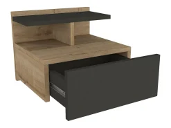 Mesa de cabeceira suspensa com 1 gaveta e 1 prateleira natural e antracite - AZELNO