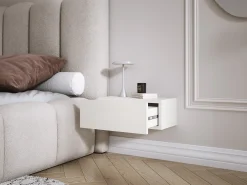 Mesa de cabeceira suspensa com gaveta – frente lisa – Cor: Branco, 40 x 20 x 16 cm