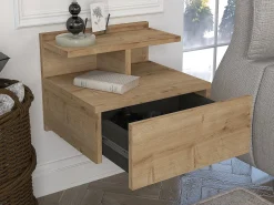 Mesa de cabeceira suspensa com 1 gaveta e 1 prateleira cor natural - AZELNO
