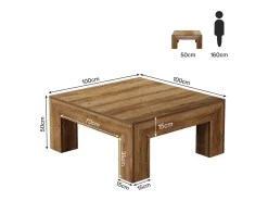 Mesa de Café Quadrada para Sala de Estar, Mesa de Chá Central Baixa e Grande Cor Marrom Rústico