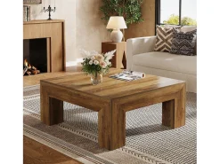 Mesa de Café Quadrada para Sala de Estar, Mesa de Chá Central Baixa e Grande Cor Marrom Rústico