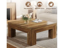Mesa de Café Quadrada para Sala de Estar, Mesa de Chá Central Baixa e Grande Cor Marrom Rústico