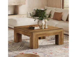 Mesa de Café Quadrada para Sala de Estar, Mesa de Chá Central Baixa e Grande Cor Marrom Rústico