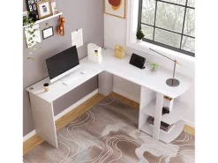 Mesa de canto - 140 x 140 x 75 cm - Mesa de computador em L com 2 prateleiras - aglomerado - branco