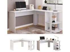 Mesa de canto - 140 x 140 x 75 cm - Mesa de computador em L com 2 prateleiras - aglomerado - branco