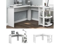 Mesa de canto - 140 x 140 x 75 cm - Mesa de computador em L com 2 prateleiras - aglomerado - branco