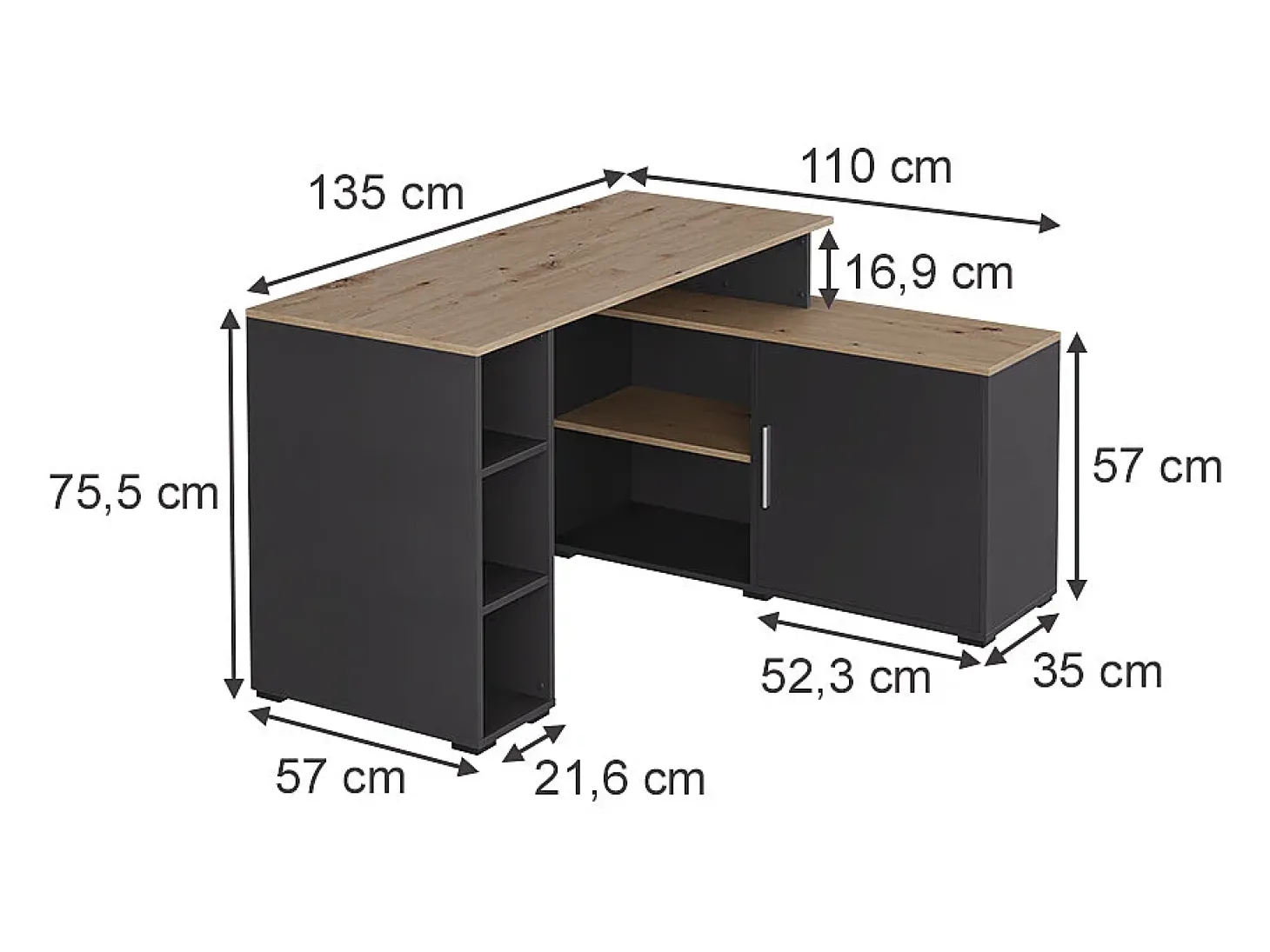 Mesa de canto antracite/artesanal 135x110x75.5 rudy