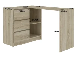 Mesa de Canto B16 124 cm Esquerda 3 Gavetas Carvalho Sonoma/Branco