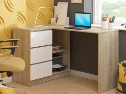 Mesa de Canto B16 124 cm Esquerda 3 Gavetas Carvalho Sonoma/Branco