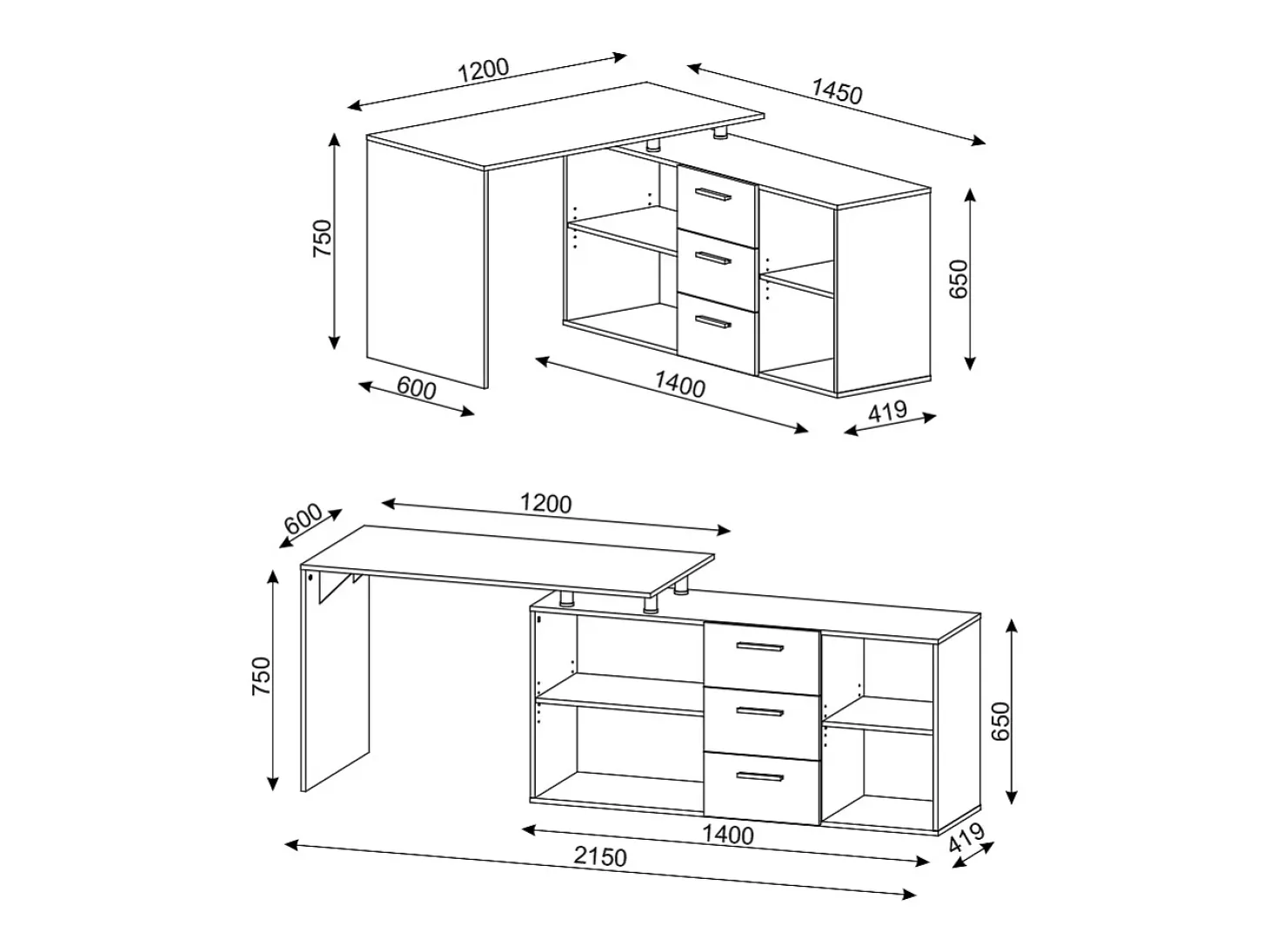 Mesa de canto branco 215x60x75 dante