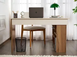 Mesa de canto com arrumação cor bege e castanho natural - LILEUL
