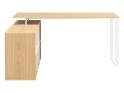 Mesa de canto com arrumação em MDF branco e natural - NIPILI