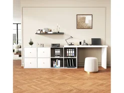 Mesa de canto com tampo giratório 360° - 140 x 120 x 78 cm - em formato de L ou reta - com 4 compartimentos + 4 gavetas - MDF - branca