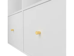 Mesa de canto com tampo giratório 360° - 140 x 120 x 78 cm - em formato de L ou reta - com 4 compartimentos + 4 gavetas - MDF - branca