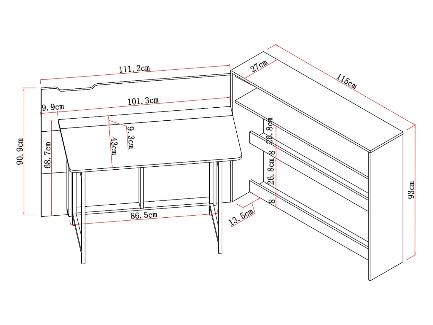 Mesa de canto dobrável mdf cor natural - RELIMY
