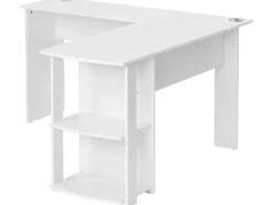 Mesa de canto em L de 140cm com 2 prateleiras - Branco