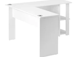 Mesa de canto em L de 140cm com 2 prateleiras - Branco