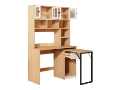 Mesa de canto extensível com tampo giratório, amplo espaço de armazenamento integrado, em MDF natural claro - 110x55x180cm