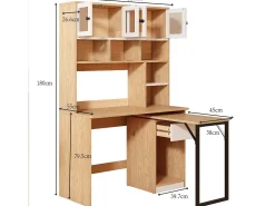 Mesa de canto extensível com tampo giratório, amplo espaço de armazenamento integrado, em MDF natural claro - 110x55x180cm