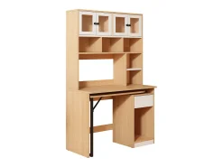 Mesa de canto extensível com tampo giratório, amplo espaço de armazenamento integrado, em MDF natural claro - 110x55x180cm