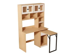 Mesa de canto extensível com tampo giratório, amplo espaço de armazenamento integrado, em MDF natural claro - 110x55x180cm